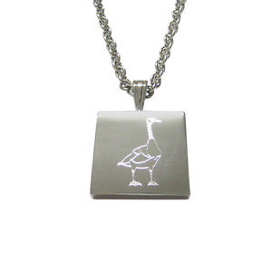Silver Toned Etched Goose Bird Pendant Necklace